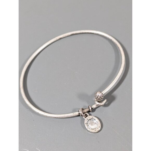 Jewel Kade Silver Tone Rhinestone Charm Bangle Bracelet Stacking 7" - Picture 1 of 7